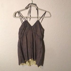 Darling grey and yellow adjustable neck top